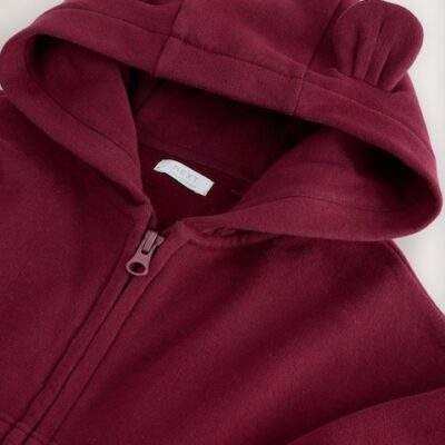 Burgundy Red Zip Through Hoodie