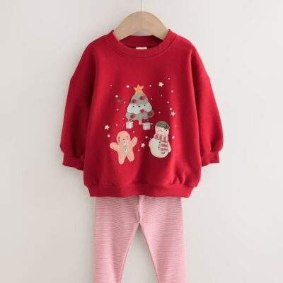 Red Christmas Characters Sweatshirt & Leggings Set