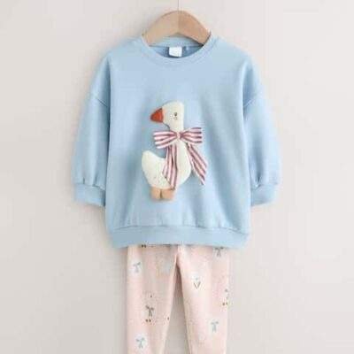 Blue Bow Duck Sweatshirt & Leggings Set