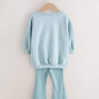 Blue Bow Sweatshirt & Flare Leggings Set
