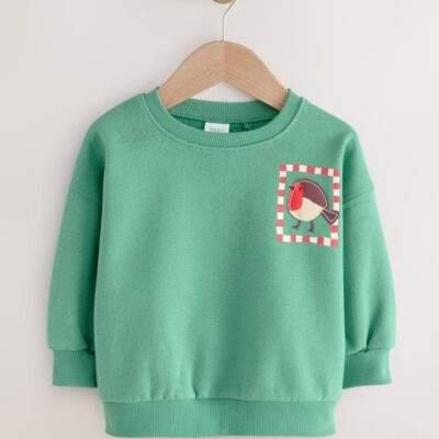Green Christmas Robin Crew Neck Sweatshirt
