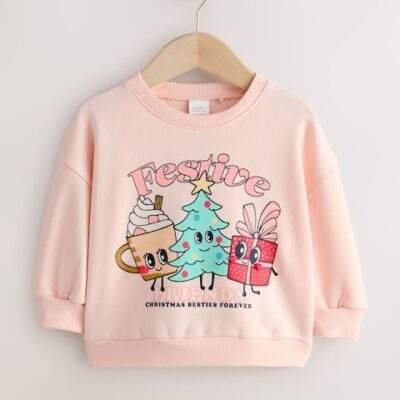 Light Pink Festive Friends Christmas Crew Neck Sweatshirt