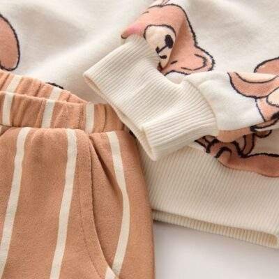 Brown Neutral Teddy Bear Sweatshirt and Barrel Leg Joggers Set