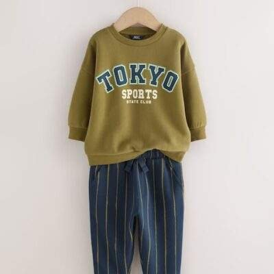 Khaki Green Tokyo Long Sleeve Top And Joggers Set