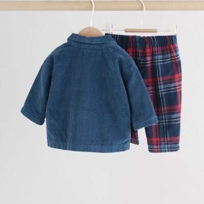 Navy/Red Bear Baby Shacket Top and Leggings Set