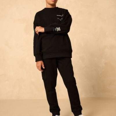 Black Utility Crew Hoodie and Joggers Set