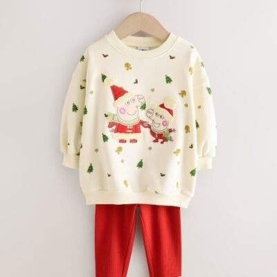 Cream/Red Christmas Peppa Pig Crew Sweatshirt & Leggings Set