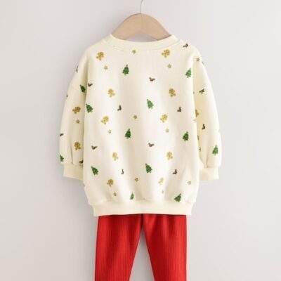 Cream/Red Christmas Peppa Pig Crew Sweatshirt & Leggings Set