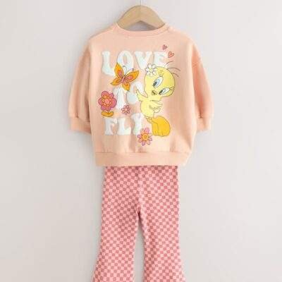 Peach Pink Tweety Sweatshirt & Flare Leggings Set