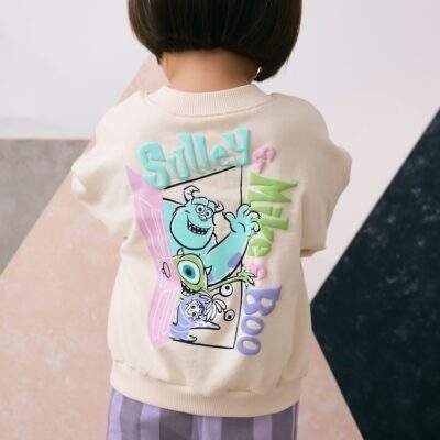 Ecru White Monster's Inc Long Sleeve Top and Barrel Leg Trousers