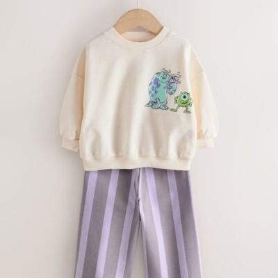 Ecru White Monster's Inc Long Sleeve Top and Barrel Leg Trousers