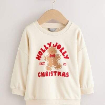 Ecru Christmas Crew Neck Jersey Sweatshirt