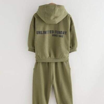 Khaki Green Slogan Hoodie and Joggers Set