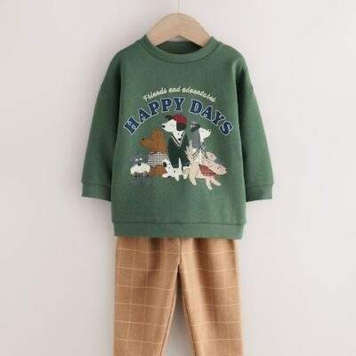 Green/ Brown Dog Single Sweatshirt and Joggers Set
