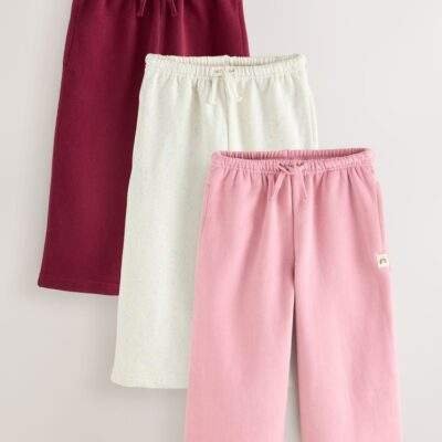 Pink/Burgundy/Oatmeal Wide Leg Joggers 3 Pack