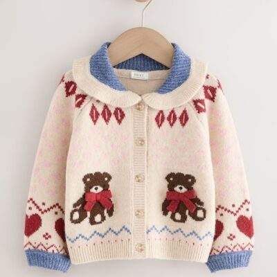 Ecru Teddy Bear Collar Cardigan