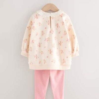 Light Pink Ditsy Floral Collar Sweatshirt and Leggings Set