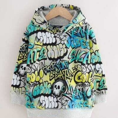 Blue Graffiti Older Boys Graphic Print Hoodie