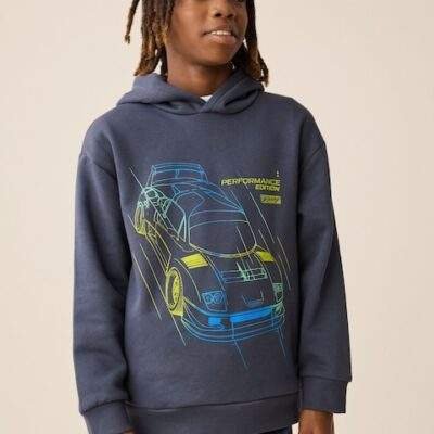 Navy Neon Car Older Boys Graphic Print Hoodie