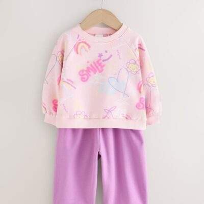 Pink/Purple Doodle Sweatshirt and Barrel Leg Joggers Set