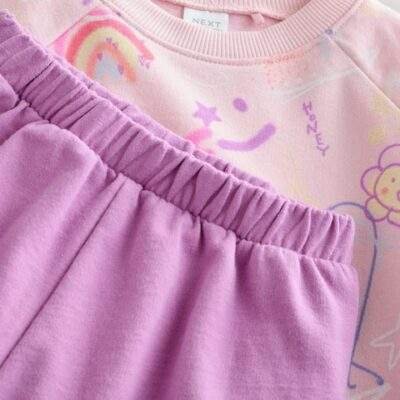 Pink/Purple Doodle Sweatshirt and Barrel Leg Joggers Set