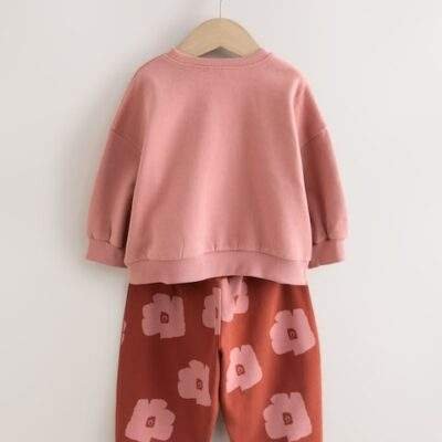 Pink/Brown Tomato Sweatshirt and Barrel Leg Joggers Set