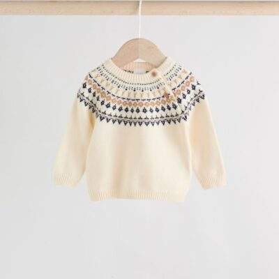 Cream Fairisle Baby Knitted Top and Leggings Set