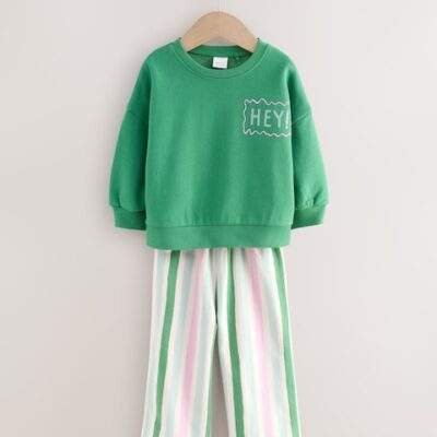 Green Hey Hi Sweatshirt & Wide Leg Trousers Set