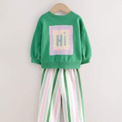 Green Hey Hi Sweatshirt & Wide Leg Trousers Set
