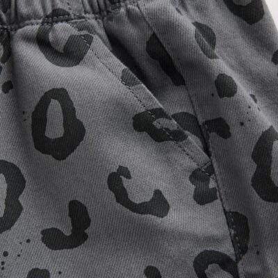 Charcoal Grey Leopard Print Pull On Wide Trousers