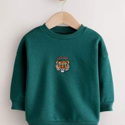 Green Tiger Print All-Over Print Crew Neck Sweatshirt