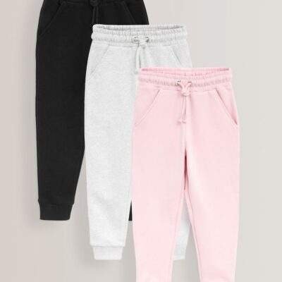 Pink/Grey/Black 3 Pack Soft Jersey Regular Fit Joggers
