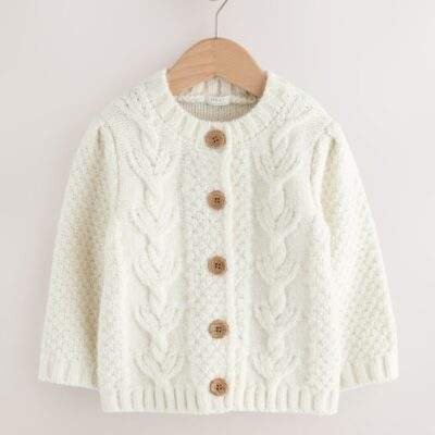 Cream Ecru Chunky Knit Bobble Cardigan