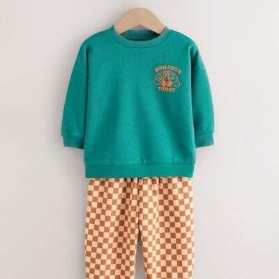 Green Croissant Single Sweatshirt And Stripe Joggers Set