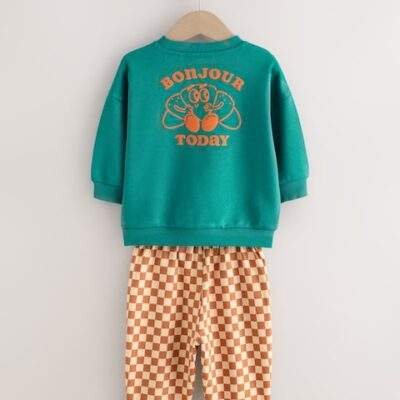 Green Croissant Single Sweatshirt And Stripe Joggers Set