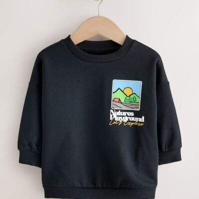 Black Scene Back Printed Crew Neck Jersey Sweatshirt