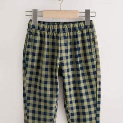 Navy Gingham Barrel Pull On Trousers