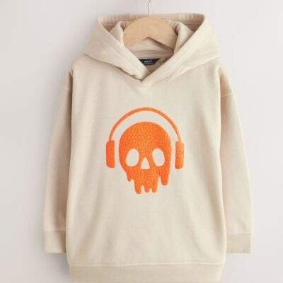 Stone Headphone Skull Older Boys Graphic Print Hoodie