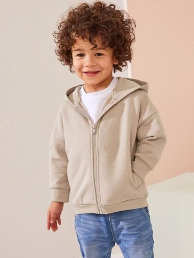 Stone Brown Zip Through Hoodie