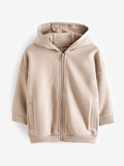 Stone Brown Zip Through Hoodie