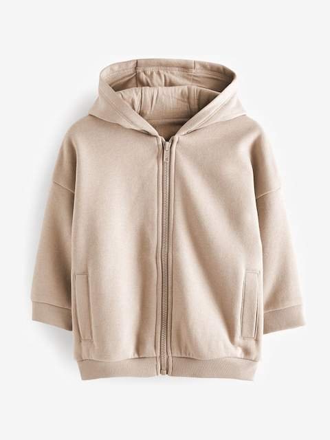 Stone Brown Zip Through Hoodie