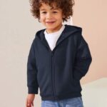 Navy Blue Zip Through Hoodie