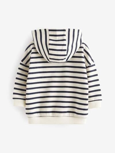 Ecru White/Navy Blue Stripe Zip Through Hoodie