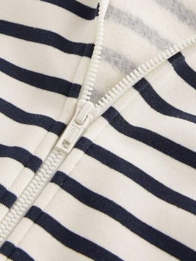 Ecru White/Navy Blue Stripe Zip Through Hoodie