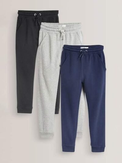 Navy Blue/Grey/Black 3 Pack Soft Jersey Regular Fit Joggers