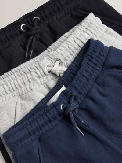 Navy Blue/Grey/Black 3 Pack Soft Jersey Regular Fit Joggers
