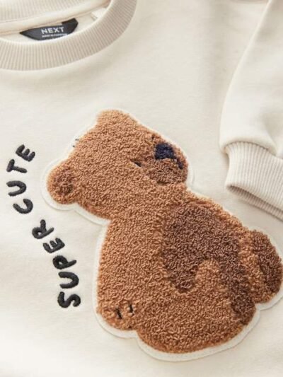 Tan Brown/White Bear Single Sweatshirt And Stripe Joggers Set