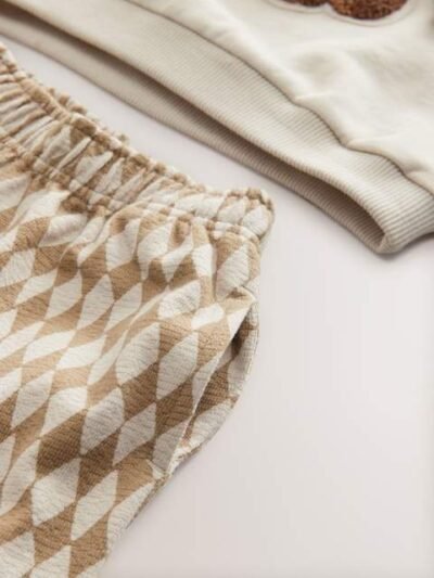 Tan Brown/White Bear Single Sweatshirt And Stripe Joggers Set