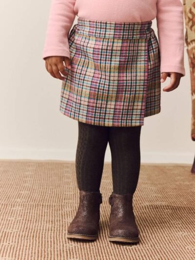 Pink/Mink Check Skirt and Tights Set