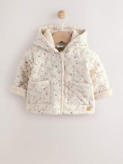 Ecru Floral Baby Crinkle Jersey Coat